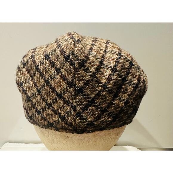 Pitlochry Tweed Herringbone Plaid Wool Baker Boy Hat Size Medium Vtg Golf - Picture 3 of 6